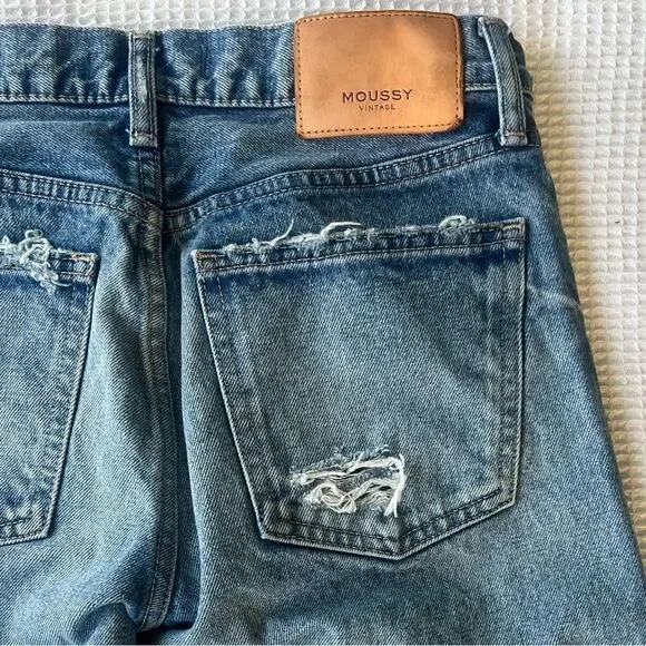 Moussy Vintage Women's 100% Cotton Distressed Fray Hem Light Ankle Jeans size 25